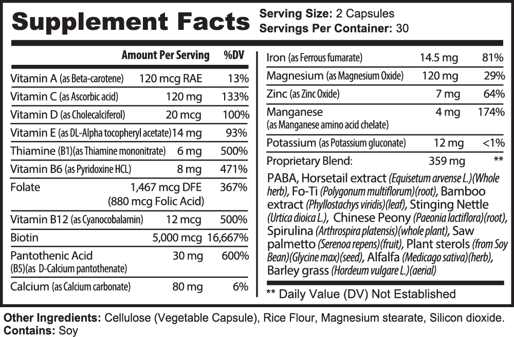 Hair, Skin, and Nails Essentials Euphorianutra Bottle supplement facts