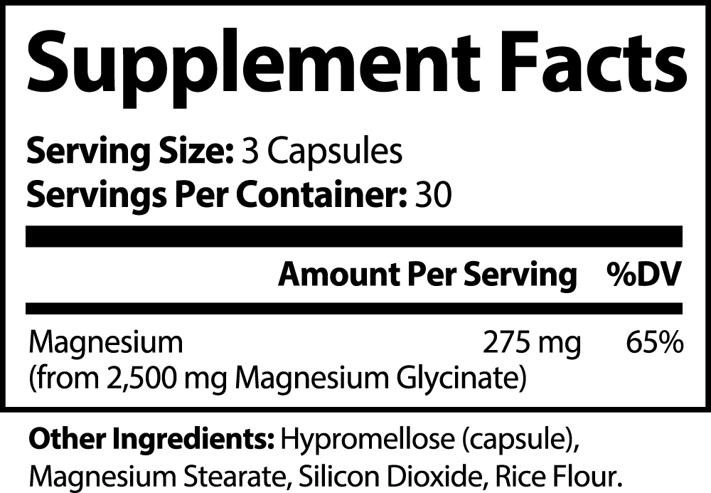 Euphorianutra Magnesium Glycinate Capsules supplemnt facts